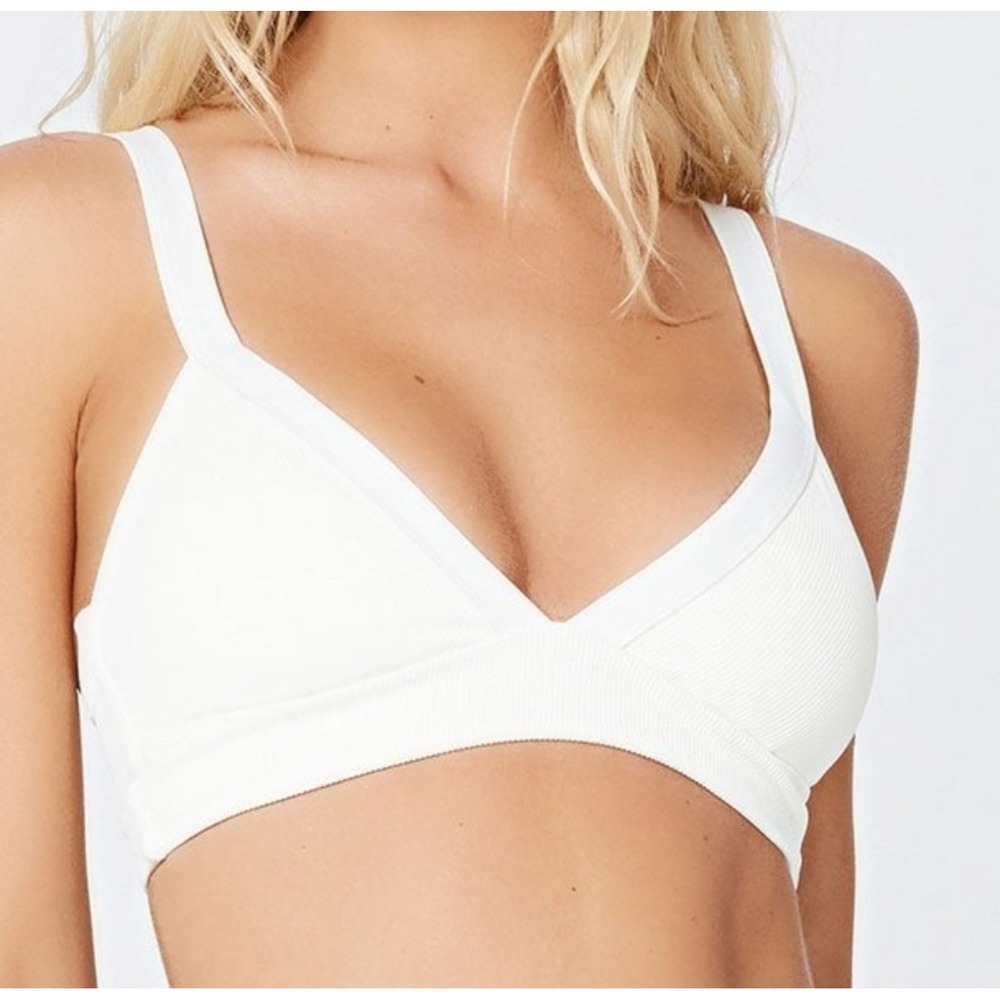 L*Space Vera Ribbed swimsuit bikini Bralette Crisscross Back Straps White size M